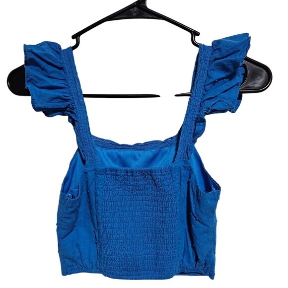 Miami for Francescas Blue Crop Top Womens Size XS Ruffle Sleeve Smocked - Picture 2 of 4